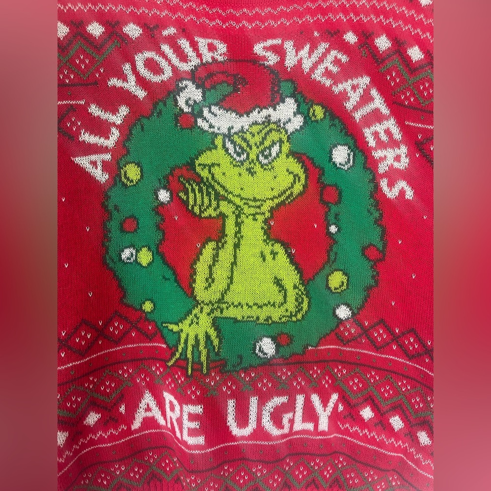 Novelty "Ugly Christmas" Sweater Featuring The Grinch, Fits Like Women's Medium
